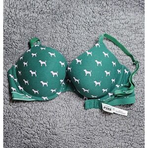 Victoria's Secret PINK Wear Everywhere Bra Green Pink Dog Print 34DD